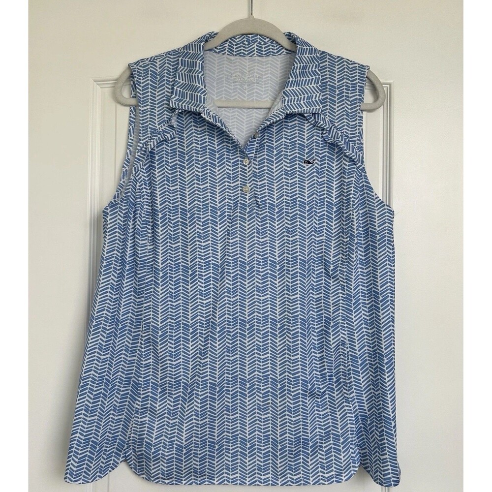 Vineyard Vines Top Womens XL Blue Ruffle Sleeveless Performance Polo Golf Tennis
